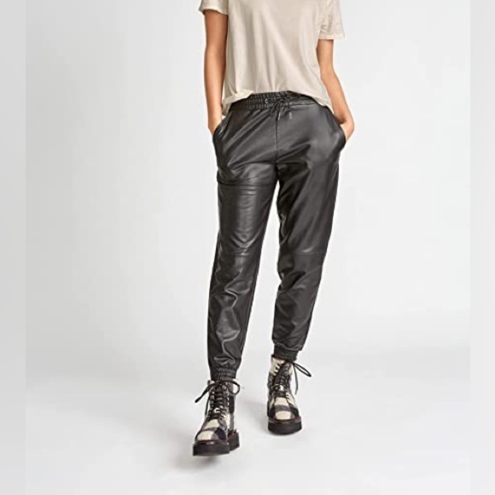 HUE Black Faux Leather Joggers